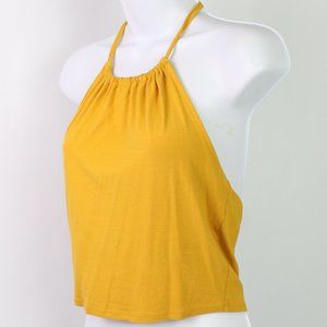 halter crop top backless stretchy cotton gold